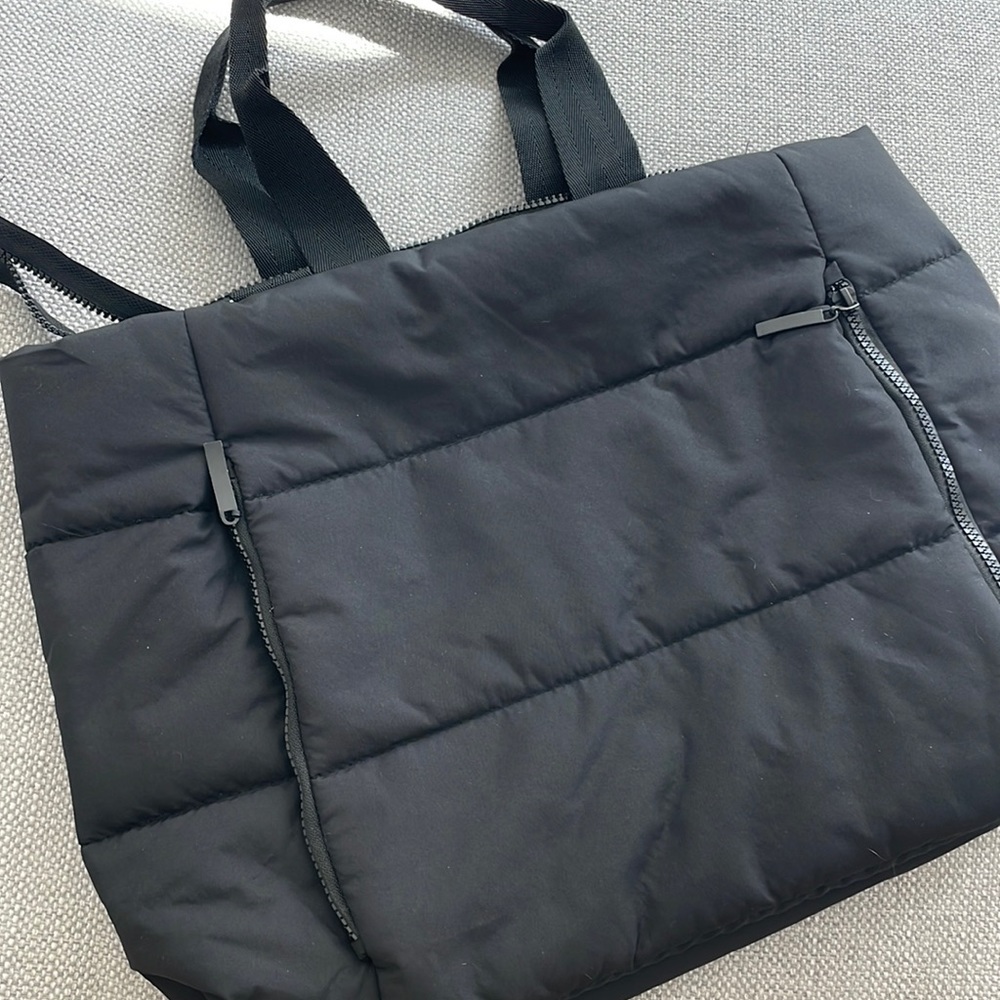 Quilted Puffy Tote Bag Shopper - Black